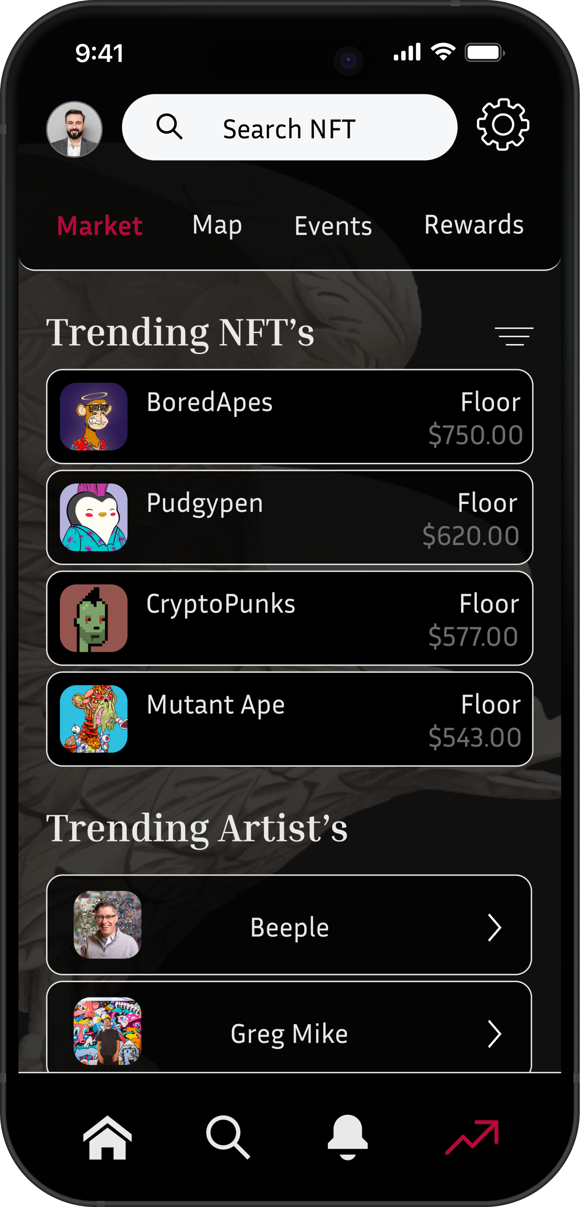 Marketplace concept screen